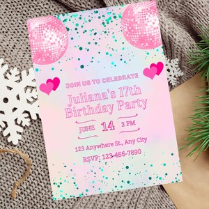 Editable Invitation Pink doll Birthday Party Invite, Pink Sparkle Birthday Invitation, Digital Printable Template