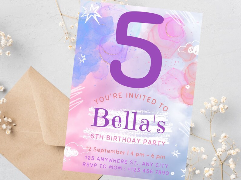 Watercolor splash birthday invite