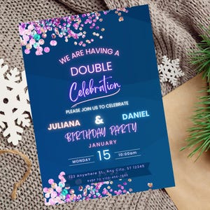 Editable Double Birthday Invitation | Joint Birthday Party Invite Template | Any Age Printable | Instant Download | DIY Celebration Card
