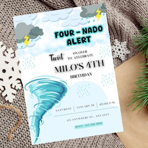 Editable Fournado Birthday Party Invitation Template, Strom Birthday Party, Twister Birthday Invite, Tornado Party, Fourth Bday Invitation