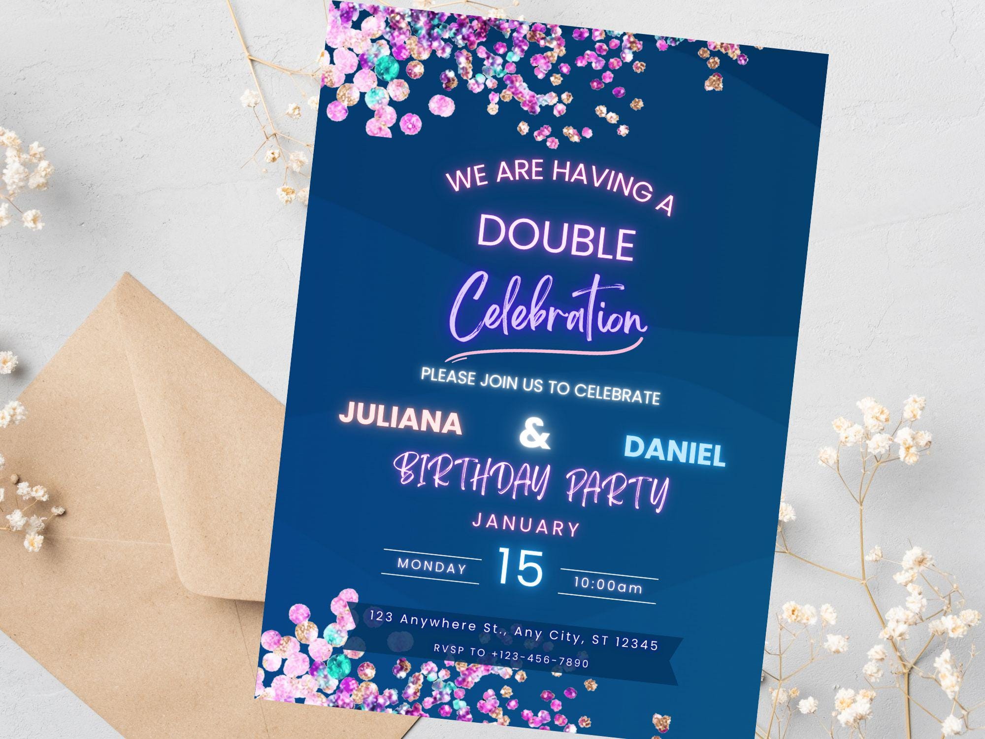 Editable Double Birthday Invitation Joint Birthday Party Invite