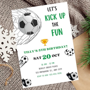 Bearbeitbare Fußball-Geburtstagseinladung Druckbare Geburtstagsfeier-Einladungen Digitale Kinderparty laden Fußball-Einladungsvorlage ein