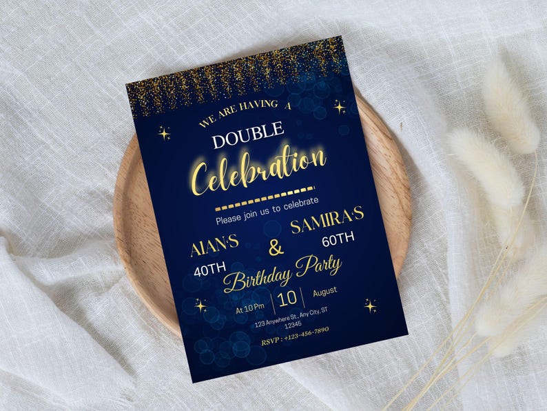Invitation Background Double Editable Double Birthday Invitation | Joint Birthday Party Invite ...