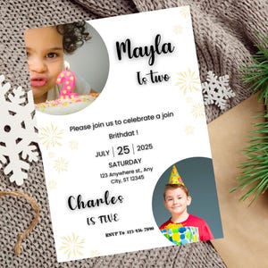 Editable Joint Birthday Invitation, Double Birthday Invitation Template, Editable Kids Birthday Invites, Birthday Invite, Canva Template