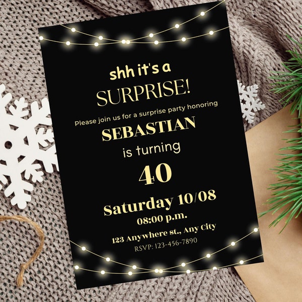 Shhh... it's a surprise invite Birthday Party Electronic Invitation Editable, Birthday Digital Invite