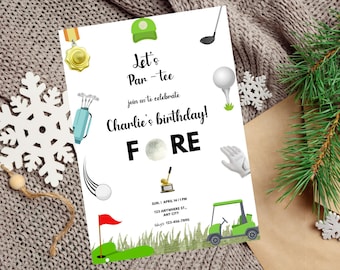 Editable Golf-Themed Birthday Party Invitation, Let's Par-Tee Invite, Editable Golf Party Invitation Template, Partee Golf Invitation