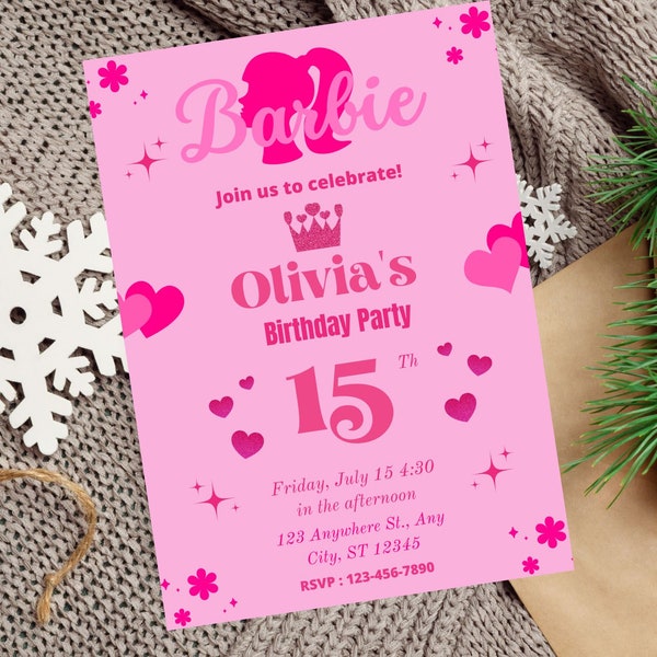 Editable Barbie Invitation Pink Doll Birthday Party Barbie Party Barbie Invite Digital Invite Printable Template Instant Download