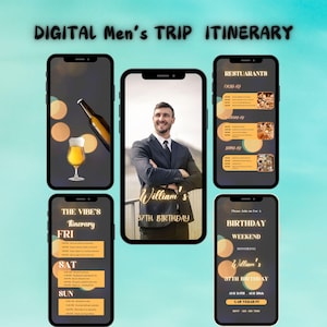 Digital Men’s Itinerary Invitation, Travel Itinerary, Birthday Itinerary Invitation, Weekend Itinerary, Editable Schedule Planner Template