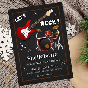 Rockstar Birthday Invitation Template, Editable Guitar Birthday Party Invite,  Rock Star Birthday Invitation, Rock and Roll Party Invite