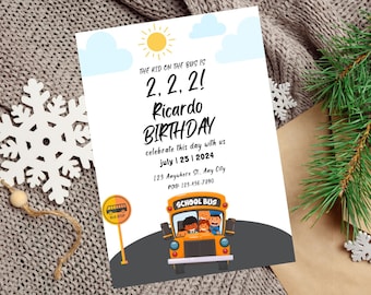 Wheels on the Bus Birthday Editable Invitation, For School Bus Birthday, School Bus Party Invite, Kids Invitation, Digital Download