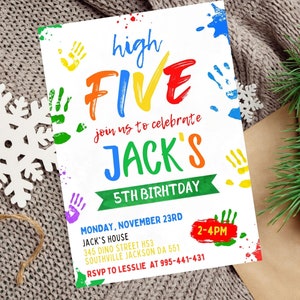 Invitation modifiable High Five, modèle d'invitation High Five, téléchargement immédiat Invitation High Five, invitation à une fête High Five