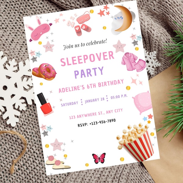 Editable Slumber Party Birthday Invitation Sleepover Pink Instant Download Printable Template