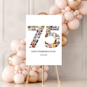 75th Birthday Photo Collage Template, 75th Birthday Welcome Sign, Gender Neutral 75th Birthday Photo Milestone Sign, Look Who&#39;s 75, Canva
