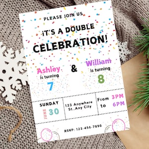 Editable Joint Birthday Party Invitation Template, Sibling Birthday Invitation, Double Birthday Invitation, Birthday Party Invitation