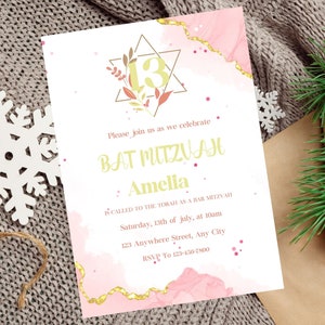 Bat Mitzvah Invitation Template, Editable Bat Mitzvah Invite, Electronic Bat Mitzvah Invite, Digital Jewish Bat Mitzvah, For Girls