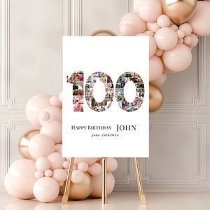 100th Birthday Photo Collage Template, 100th Birthday Welcome Sign, Gender Neutral 100th Birthday Photo Milestone Sign, Look Who&#39;s 100
