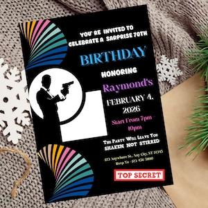 Surprise Birthday Invitation | Spy Secret Agent Party Invite | Editable Digital Download | Elegant Birthday Template
