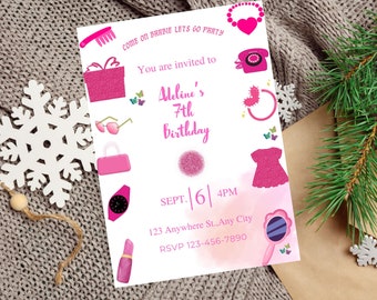 Spa Birthday Party, Birthday Invite Teen, glam birthday party, Editable Glam Pamper Birthday Party, Makeup Girls Pink Printable Invitation