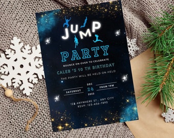 BEWERKBARE Trampolinepark verjaardag sprong verjaardagsuitnodiging, Glow Galaxy verjaardagsfeestje uitnodiging afdrukbare Instant Download