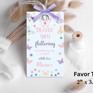 Etiqueta editable de favor de cumpleaños de mariposa 2&quot;x3.5&quot;, etiqueta de agradecimiento, etiqueta de favor de cumpleaños, etiqueta de regalo imprimible, etiqueta de favor de mariposa púrpura