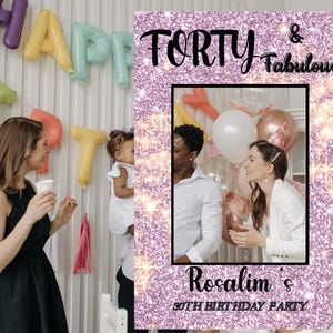Forty and Fabulous Photo Booth, Photo Prop Frame Printable Template, Editable Birthday Selfie Frame, Birthday Photo Decor, 40th Bday Frame