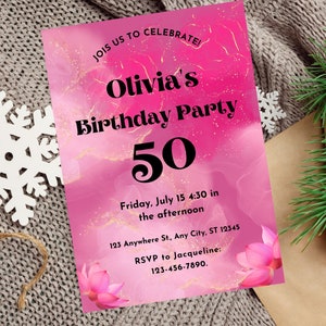 Editable Shades of Pink Invitation Birthday, Dinner Invitation Printable, Girls Birthday party, Modern Pink Party, Shades of Pink Party
