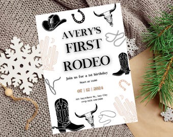 Editable First Rodeo Birthday Invitation Template, Western Birthday Party Invitation, Ist Birthday Invitation, Saddle Up Birthday Invite