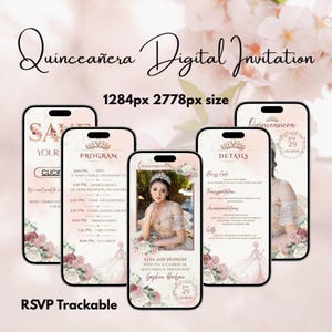 Invitation numérique modifiable Sweet 15 | Modèle de fête d'anniversaire de coing avec RSVP en ligne | Invitation téléchargement instantané | Thème Quinceanera | Toile