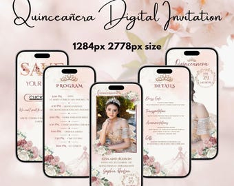 Editable Sweet 15 Digital Invitation | Quince Birthday Party Template with Online RSVP | Instant Download Invite | Quinceanera Theme | Canva