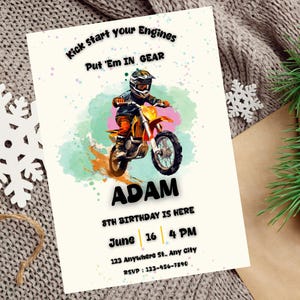 Editable Motorbike Birthday Party Invitation Template, Boys Dirt Bike Party Invite, Mountain Bike Party Invite,  Dirt Bike Adventure Theme