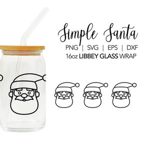 Simple Santa Face, Santa svg, 16oz Beer Can Glass Tumbler Wrap dxf, Tumbler png,  Sublimation Design, Libbey Glass svg, Digital Download