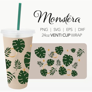 Tropical Leaves svg, Monstera Cricut Cut File, Venti Cold Cup Wrap, 24oz Tumbler Sublimation Design, Tumbler Wrap, Instant Digital Download