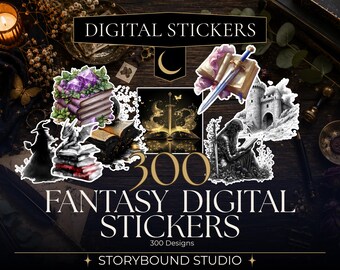 300 Fantasy Bookish Digital Stickers | BookTok Stickers | Goodnotes Stickers | Fantasy Journal PNG Bundle | Reading Journal Stickers
