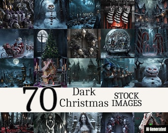 70 Dark Gothic Christmas Stock Images: Tim Burton Style (PLR MRR)