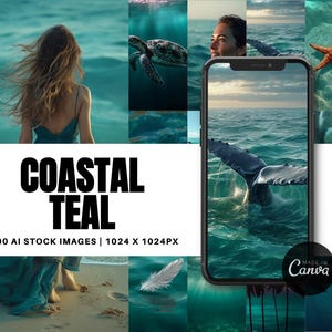 200 Coastal Teal Stock Images | PLR MRR  Faceless Marketing Perfect for Social Media, Instagram Branding, Blogs, Digital Products Teal Blue