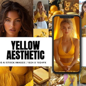 150 黄色の美的ストック画像コレクション 顔のないデジタルマーケティング写真 美的ストック写真 ソーシャルメディア ライフスタイル Etsy トレンド MRR