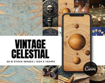 50 Vintage Celestial Stock Images: AI-Generated Astrology Clipart (Digital Download)