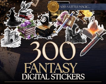 300 Fantasy Bookish Digital Stickers | BookTok Stickers | Goodnotes Stickers | Fantasy Journal PNG Bundle | Reading Journal Stickers