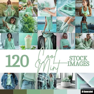 120 Cool Mint Aesthetic Stock Images | PLR MRR Faceless Marketing | Perfect for Social Media Instagram Branding, Blogs, Digital Products