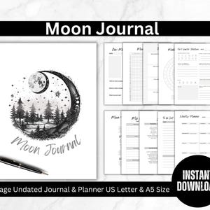 Moon Planner & Journal, Undated Moon Planner,  Full Moon | New Moon Rituals, Solar Eclipse dates, Instant download Moon Bundle, Minimalist