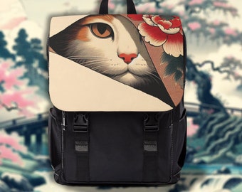 Ukiyo-e Cat Art Backpack, Japanese Print Oxford Canvas Bag
