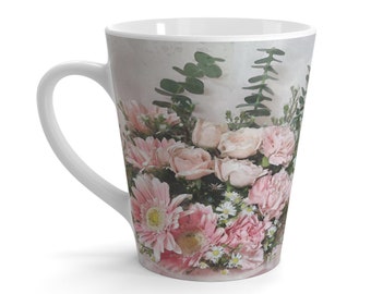 Floral Print Ceramic Latte Mug, 12oz Coffee Cup