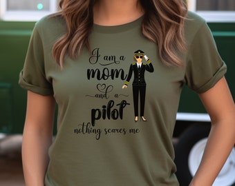 Pilot Mom T-Shirt, Airlume Cotton, Gift for Female Pilot