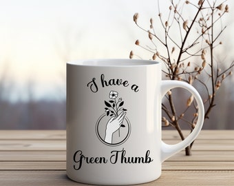 Green Thumb Ceramic Mug, Plant Lover Gift