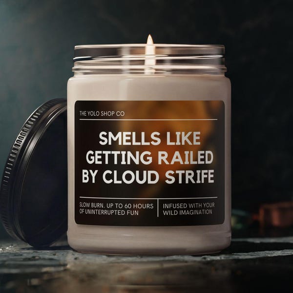 Smells Like Getting Railed by Cloud Strife Candle, FF7 Merch, Final Fantasy Soy Candle