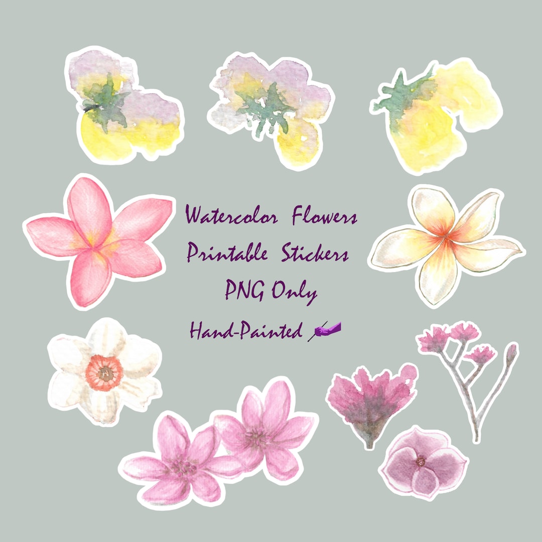 Cute Floral Printable Stickers Png, Setof10, Print and Cut Sticker ...