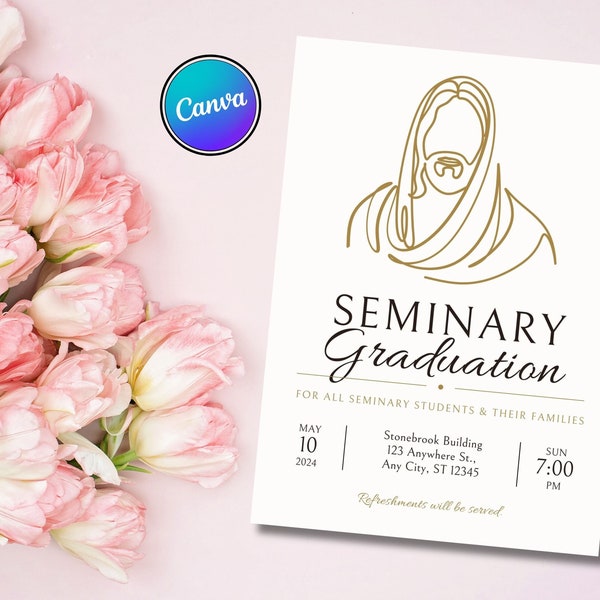 Seminary Graduation Invitation & Poster, Simple Editable Canva Template, Digital Download, Minimalist