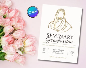 Seminary Graduation Invitation & Poster, Simple Editable Canva Template, Digital Download, Minimalist
