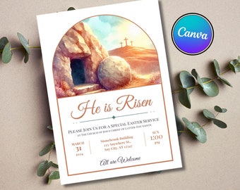 Editable Christian Easter Invitation and Poster, Simple Canva Template, Digital Download