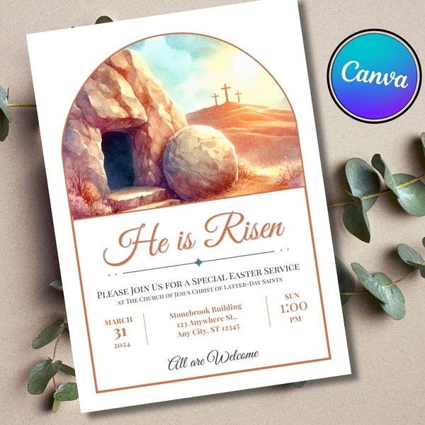 Editable Christian Easter Invitation and Poster, Simple Canva Template, Digital Download